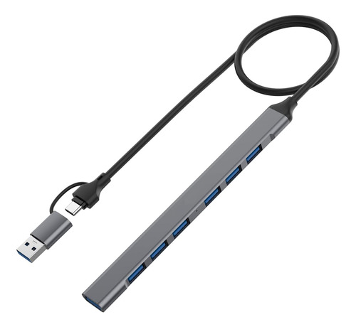 Hub Usb Tipo C + Usb 3.0 7 Puertos Usb 50cm Cable +adaptador