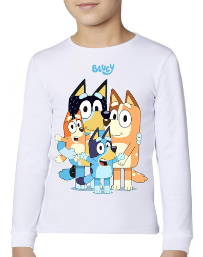 Polera Manga Larga Estampada 100%algodón Unisex Familiabluey