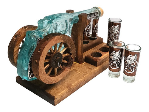 Imagen 2 de 3 de Cañon De Madera Con Botella Pistola Artesanal Y Shots