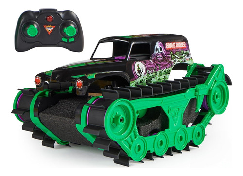 Monster Jam Vehículo Grave Digger Trax Color Negro Y Verde