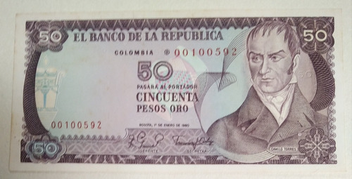 Billete De 50 Pesos Reposición Años 1980, Estado 9