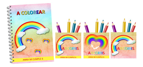 Kit Imprimible Souvenir Cumple Libro Arcoiris +lapiceros A4