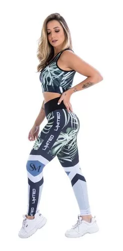 Calça Legging Academia Fitness Estampa Digital Verde