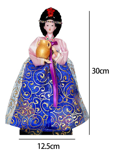 Estatuilla De Geisha Coreana, Muñecas Hanbok De Rosa Y Azul