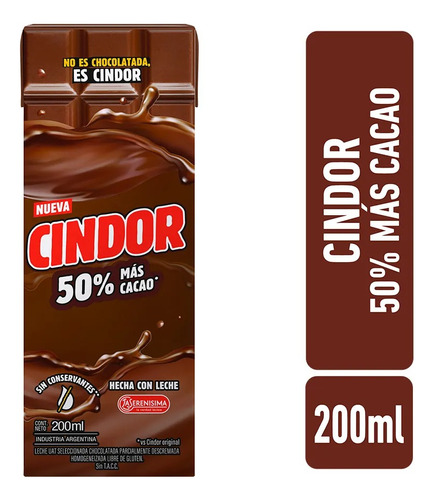 Cindor Leche Chocolatada Nueva %50 +cacao Serenisima 200ml