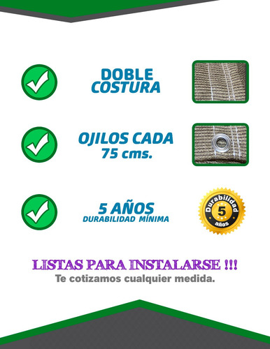 Malla Sombra 4x4 Mts. Raschel 90%. Lista Para Instalarse!! Beige