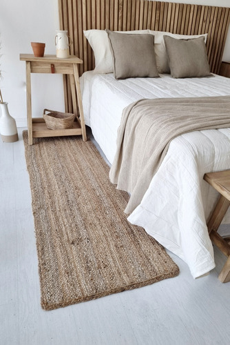 Alfombra Costado De Cama 100% Yute Natural Trenzado 200x60