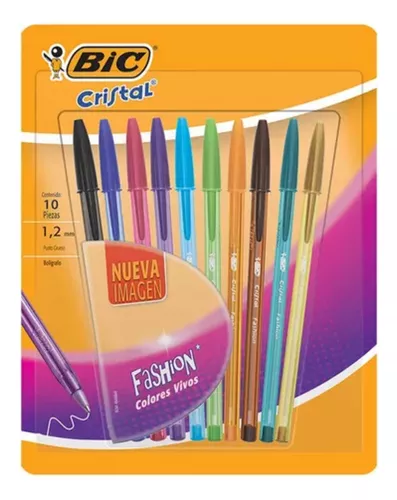Bolígrafos Bic Round Stic Punto Mediano Varios Colores 5 pzas