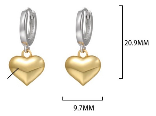 Aretes De Plata 925 Oro 18k Corazones Colgantes Unitalla