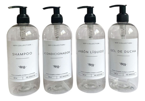 Set 4 Dispenser Plastico Transp Shampoo-acondic-jabon-gel 