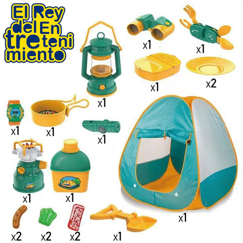 Imagen 2 de 7 de Juego Carpa Infantil De Camping 19pcs - El Rey