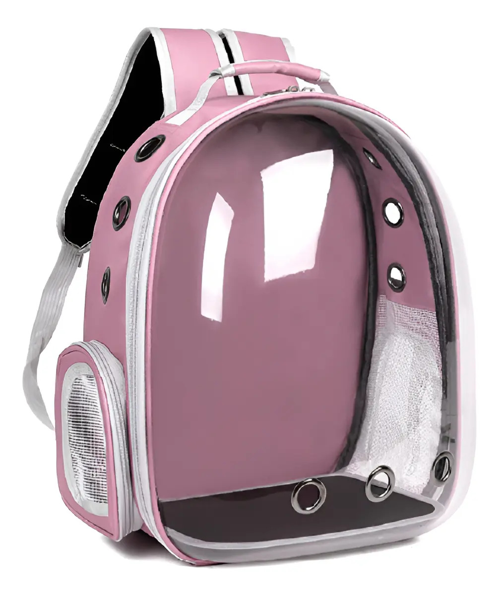 Mochila Transportadora Mascotas Capsula Transparente Waggs Color Rosa