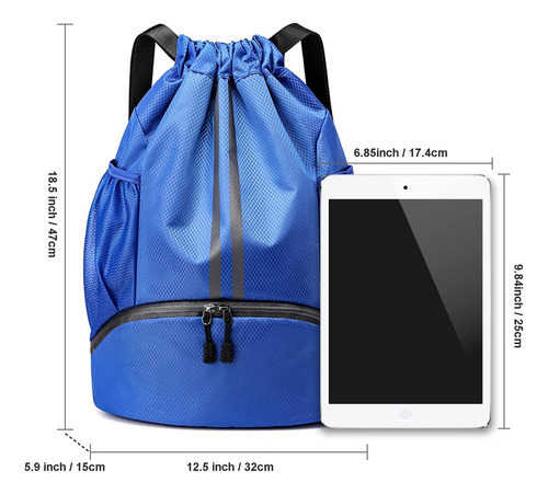 Mochila Esportiva Com Cordão, Bolsos De Malha E