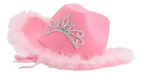 Sombrero Cowboy Rosa Tiara Plumas Disfraz Barbie Vaquera