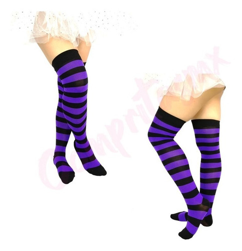 Imagen 8 de 10 de Media Calceta Over Knee Lolita Halloween Blanco/negro Colore