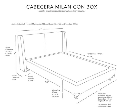 Cabecera Individual Dicasa Milan Azul + Box Dicasa Orly