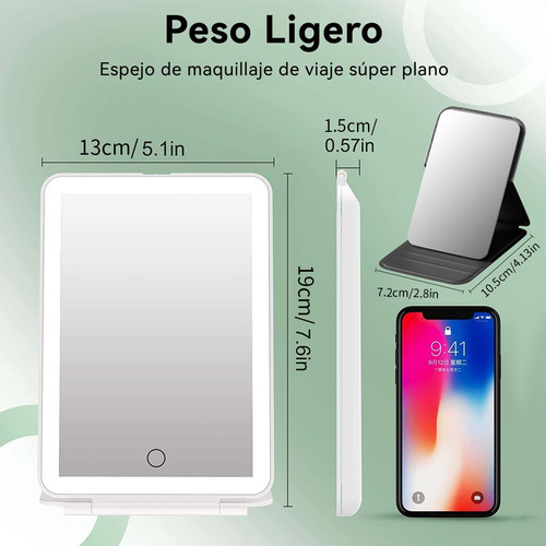 Espejo Para Maquillaje Con Luz Y Espejos Portatil Recargable