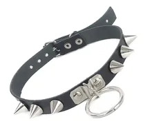 Comprar Gargantilha Choker De Couro Com Argola Spikes Cone Fivela Rock Punk