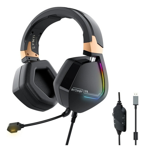 Headset Blitzwolf® Bw-gh2 Fone De Ouvido Gamer Com Microfone Cor Preto Cor Da Luz Conforme Imagens