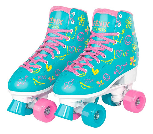 Patins 4 Rodas Clássico Azul E Rosa Menina Rollerskate Ajust