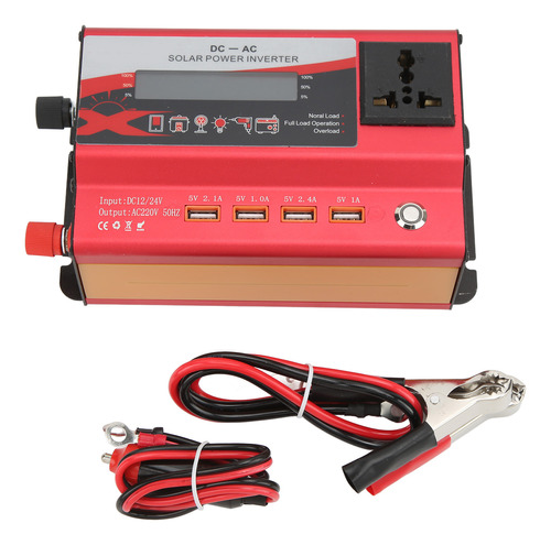 Convertidor De Corriente Para Coche Rojo Dc 12v/24v A Ac 220