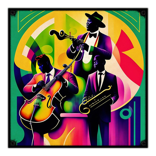 #335 - Cuadro Decorativo Vintage Jazz Band Saxo Piano Poster