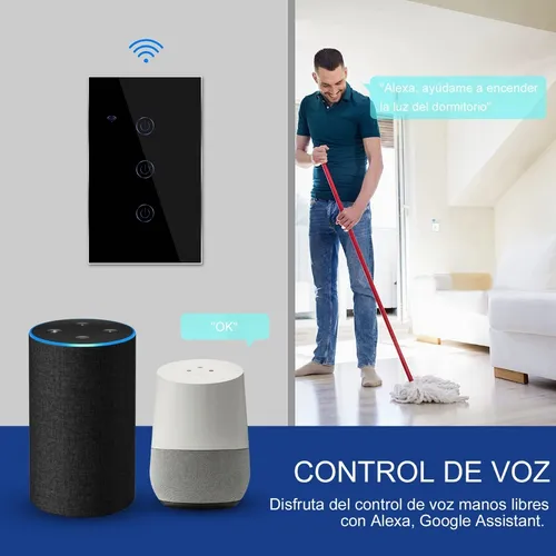 Interruptor de luz inteligente Interruptor de luz WiFi de 2.4 GHz  compatible con Alexa y Google Home, un solo polo, necesita cable neutro  (negro)