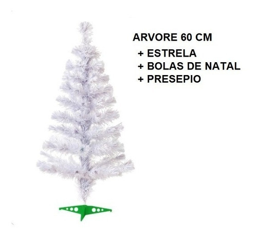 Kit Arvore De Natal 60 Cm Branco Neve  + Enfeites + Presépio