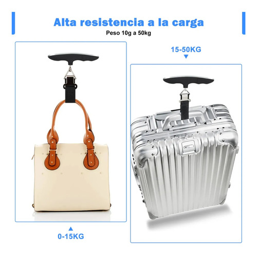 Balanza Digital De Viaje Correa 50 Kg Portátil Led Valija Plateado