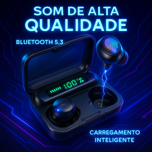 Fone De Ouvido Bluetooth Tws F9-5 À Prova D'água E Powerbank Cor Preto