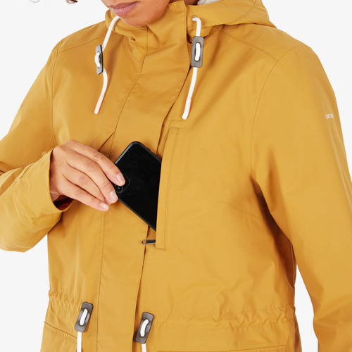 Chamarra Impermeable Trekking Quechua Nh550 Mujer Mostaza