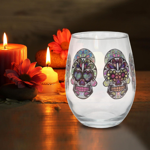 Copa De Vino Sin Tallo Decorada Con Calaveras De Azúcar Fest