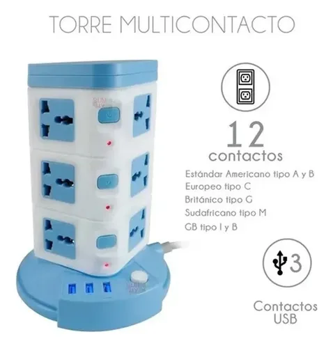 Torre Multitoma Corriente 3 Niveles 3 Usb X 12 Tomas 2500w