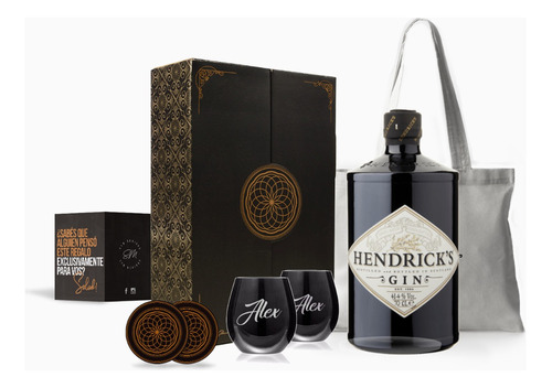 Box Gin Hendricks Vasos Negros Grabados