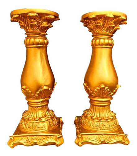 Par De Castiçais Dourado Candelabro Porta Vela Castiçal Luxo