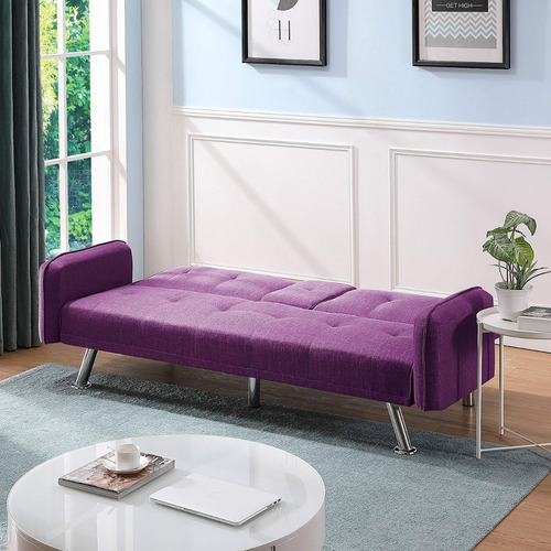 Sofa Cama Convertible Y Ajustable Porta Vasos Color Lila