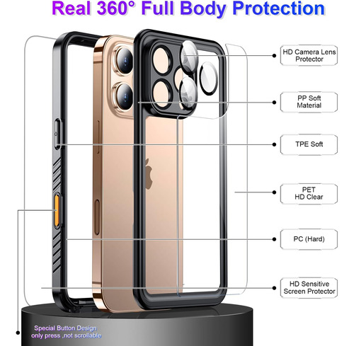 Temdan Compatível Com iPhone 16 Pro Max Case À Prova Dágua
