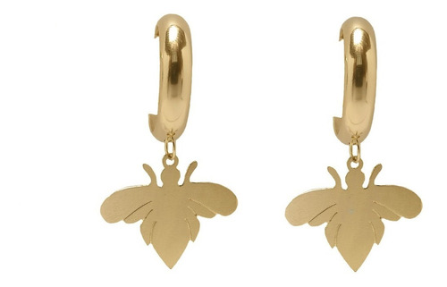 Aros Argolla Abeja Satinada Colgante Enchapada Oro 18 K