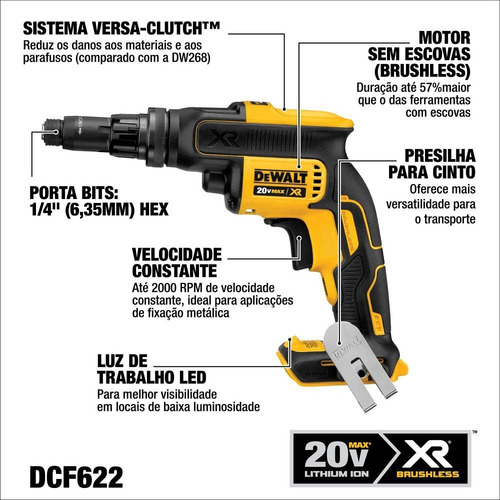 Parafusadeira Drywall De 1/4'' (6,4mm) 20v Dcf622b - Dewalt