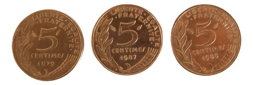 Moeda Bronze 5 Centimes Franco França 1987 1979 1988 3un 137