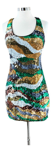 Vestido Lentejuelas Allen Schwartz Dorado/verde/blan Talle S