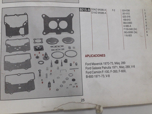 Repuesto Carburador F2 Garg Maverick 289 F100 F350 F600