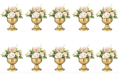 Nuptio 10 Jarrones Dorados Con Flores Para Centros De Mesa ,