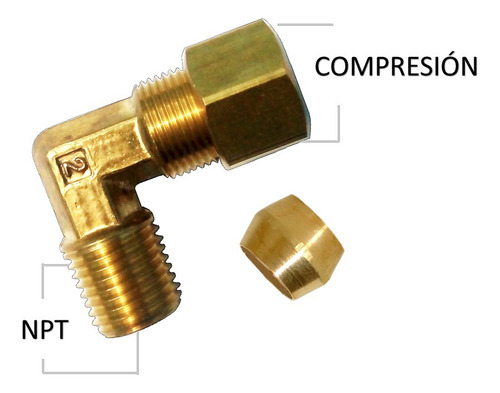 Union Codo 90° Compresion X Macho Npt 1/8 X 1/8 Br (x5)