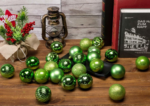 Esferas Para Arbol Navideño Color Verde Tamaño 40 Mm 34 Pc