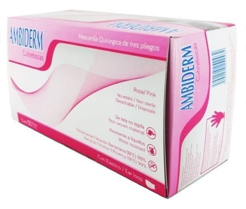 Cubre Bocas 3 Pliegos Ambiderm Rosa Caja C/50