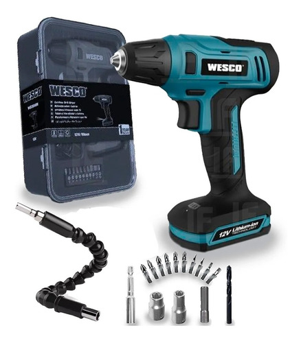 Parafusadeira 12v 3/8 Com Kit Acessorios Wesco