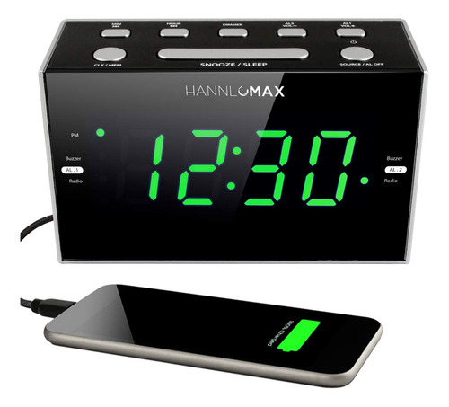Reloj Despertador Radio Fm Pantalla Led Verde 1,2  Puerto 1