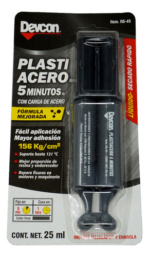 Pegamento Plastiacero 5 Minutos R5-45 Devcon Color Negro