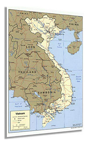 Póster Mapa Vietnam Laos Camboya - 24x36 Pulgadas